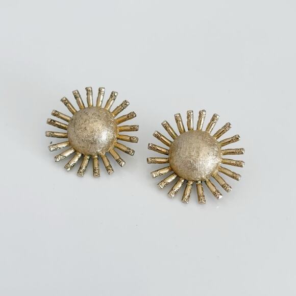 Vintage Coro Sunburst Clip-On Earrings Gold Tone - Picture 2 of 10